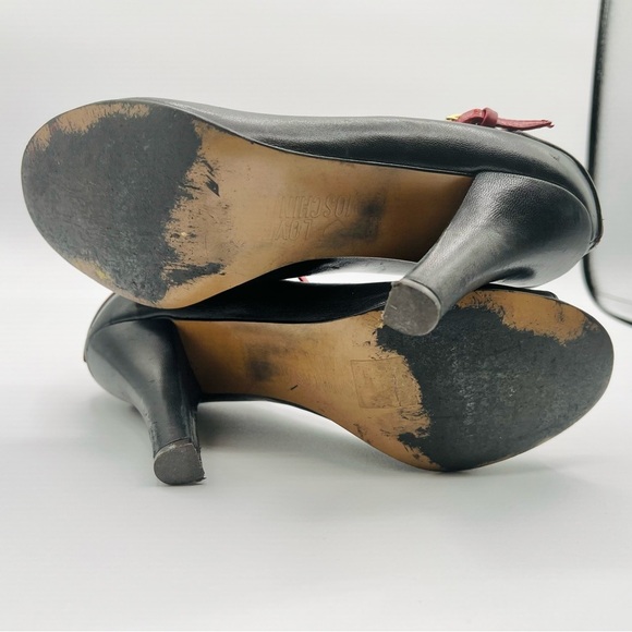 LOVE MOSCHINO PUMPS OPEN TOE LEATHER HEEL RED AND BLACK SHOE HEART SHAPE SIZE 38 - Picture 10 of 17